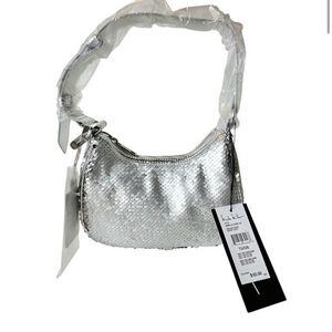 NWT Nicole Miller Silver Sequin Shoulder Bag Adjustable Thick Strap MSRP $60